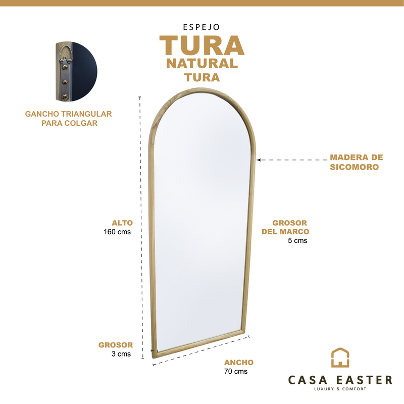 Cargue la imagen en el visor de la galería, Espejo Decorativo de cuerpo completo Tura color Natural 1.6M*70cms-tura
