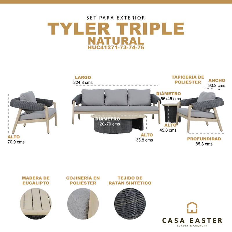 Cargue la imagen en el visor de la galería, Set triple de madera para exterior Tyler color gris y natural - HUC41271-73-74-76
