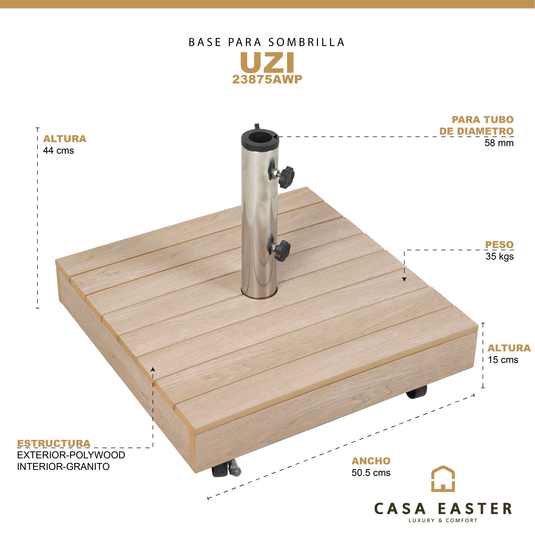 Base para sombrilla UZI color natural estilo madera - 23875AWP