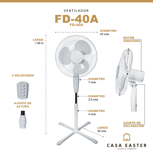 Ventilador FD40A, color blanco Dia.: 43 cms - FD40A