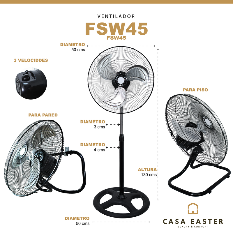 Cargue la imagen en el visor de la galería, Ventilador 3 en 1 FSW45 color nagro Diám. 50 cms - FSW45
