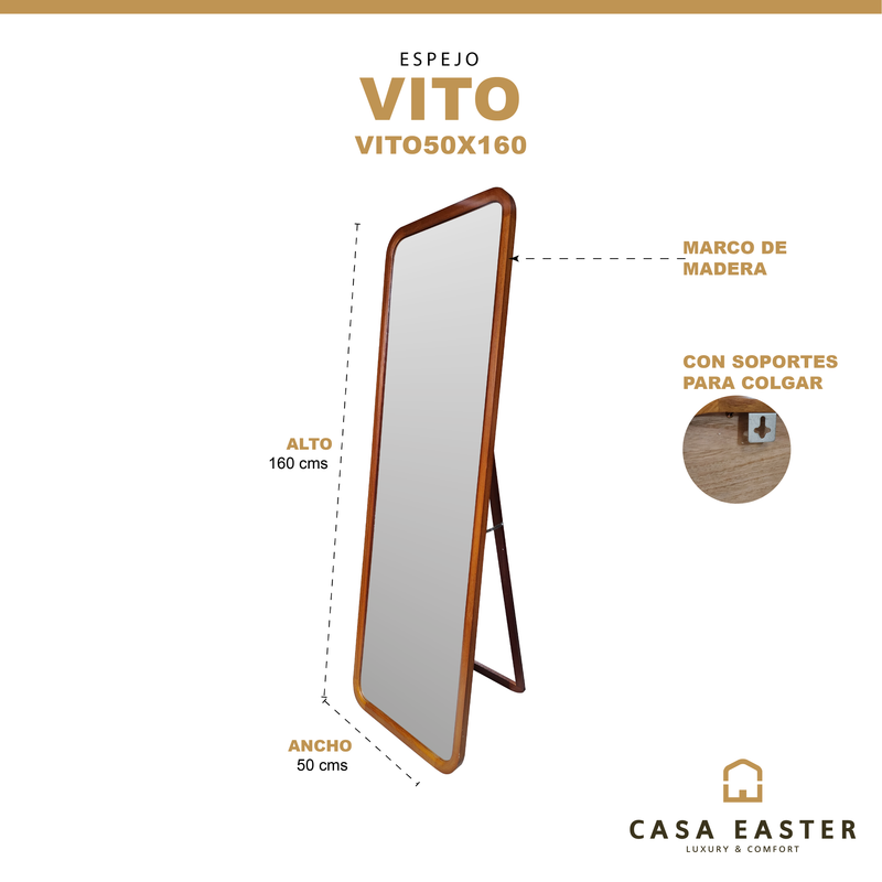 Cargue la imagen en el visor de la galería, Espejo decorativo Vito 50x160 color madera / café - VITO50X160
