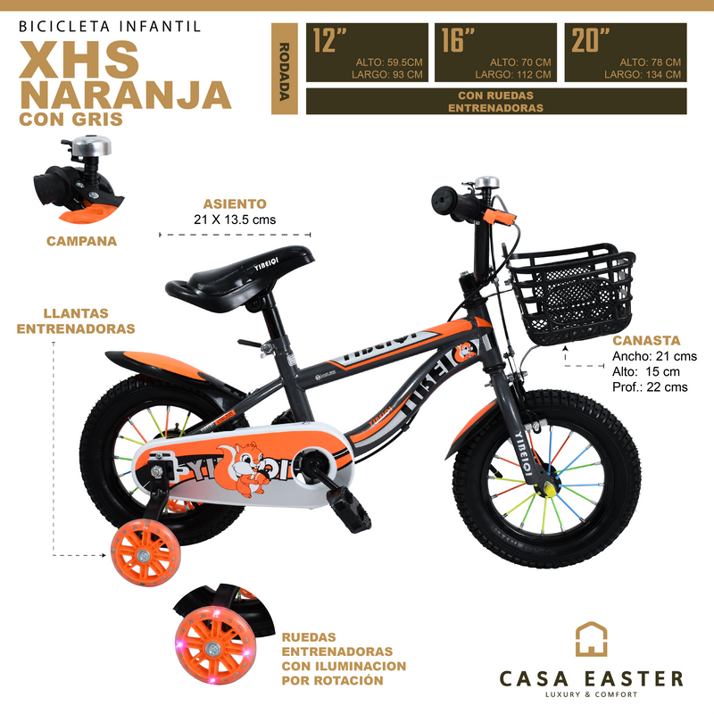 Cargue la imagen en el visor de la galería, Bicicleta infantil XHS de 16" Color Naranja - 16XHS-NA

