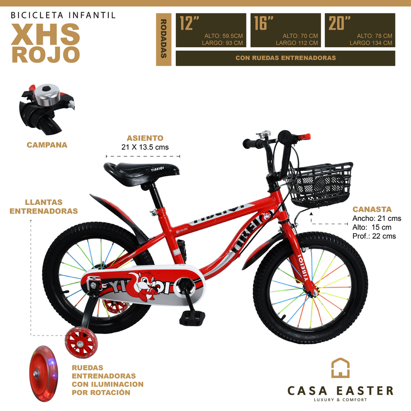 Cargue la imagen en el visor de la galería, Bicicleta infantil XHS de 12" Color Rojo - 12XHS-RO
