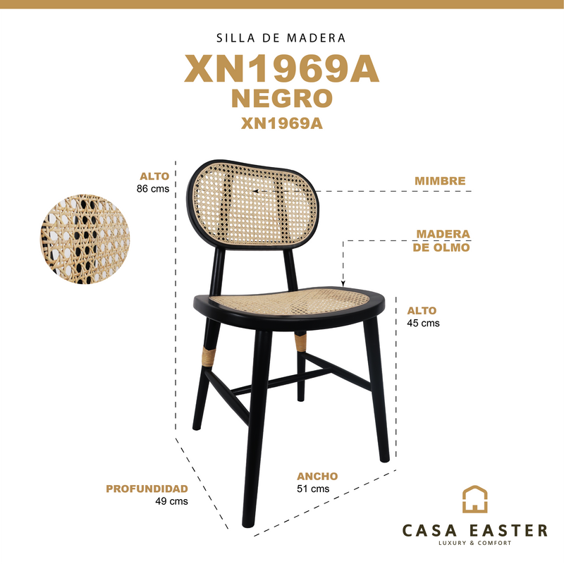 Cargue la imagen en el visor de la galería, Silla de madera para interior XN1969A color Negro - XN1969A
