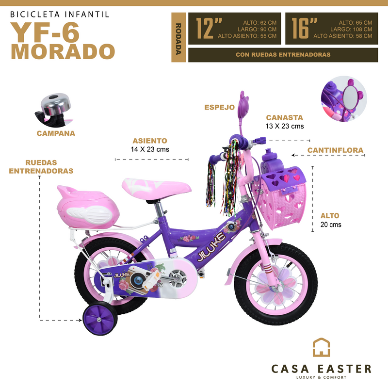 Cargue la imagen en el visor de la galería, Bicicleta infantil de 16" YF6 color Morado - 16YF6-MOR
