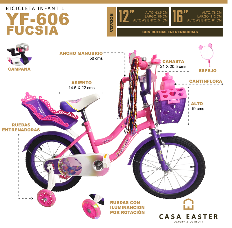 Load image into Gallery viewer, Kids' 16" Bicycle YF606 Fuchsia - 16YF606-FUC

