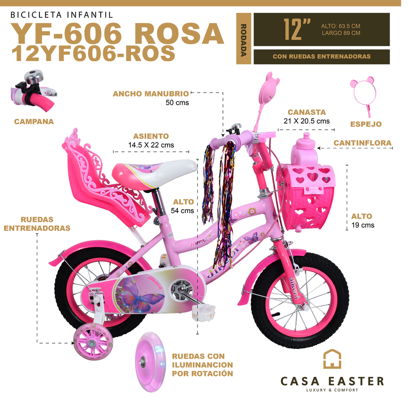 Load image into Gallery viewer, 12" YF606 Kids' Bicycle Pink - 12YF606-ROS
