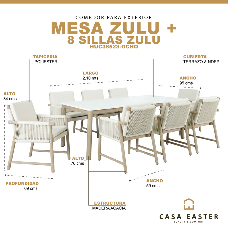 Cargue la imagen en el visor de la galería, Comedor Zulu 2.1M + 8 Sillas Zulu - HUC38523-OCHO
