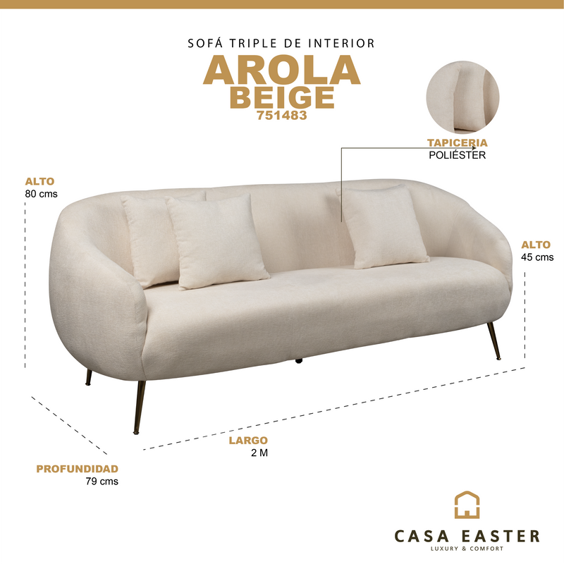 Cargue la imagen en el visor de la galería, Sofá Triple de interior Arola color Beige - 751483
