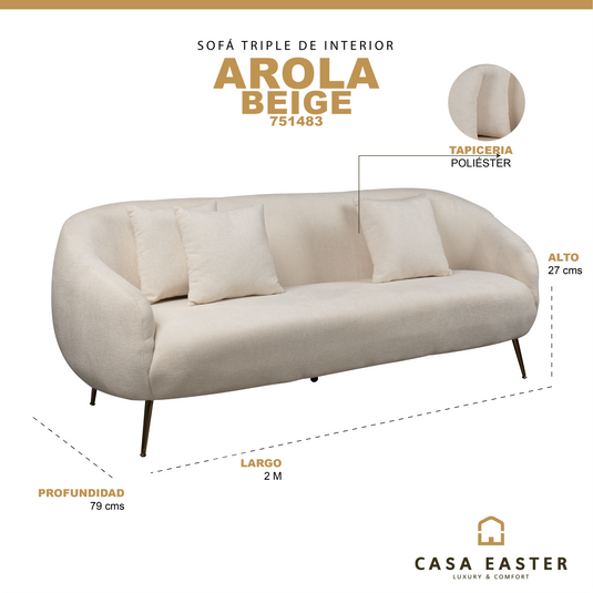 Sofá Triple de interior Arola color Beige - 751483