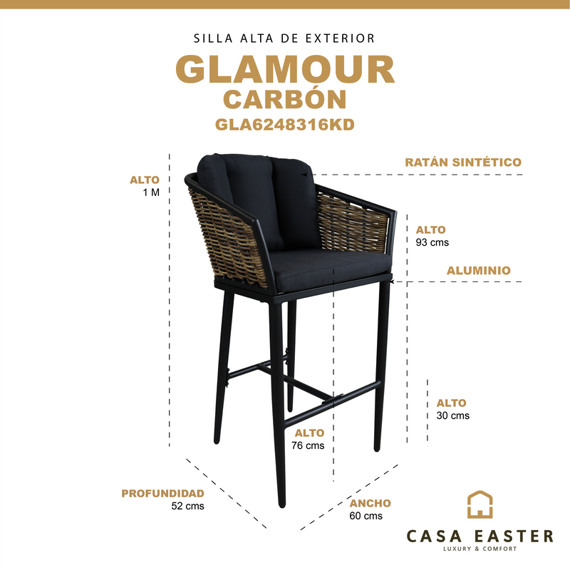 Cargue la imagen en el visor de la galería, Silla alta para exterior e interior Glamour color carbón - GLA6248316KD
