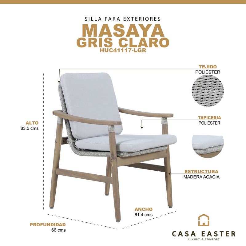 Cargue la imagen en el visor de la galería, Silla de madera MASAYA color gris claro - HUC41117-LGR
