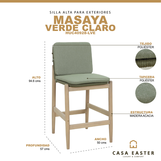 Silla Alta de madera MASAYA color verde claro - HUC40928-LVE