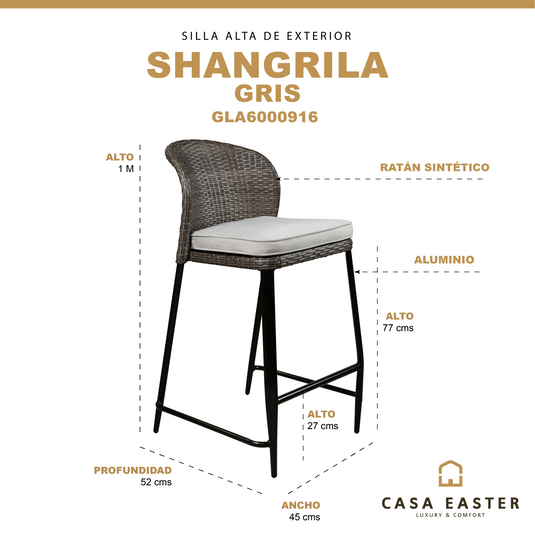 Silla alta para exterior e interior Shangrila color Gris - GLA6000916