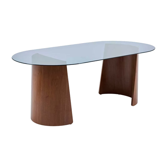 Mesa de comedor de interior 2M Lujino con cubierta de cristal, color brown  - GDT1408B4PRG