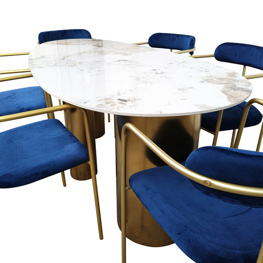 Comedor Geminis 1.8 M + 6 sillas Ares color Azul