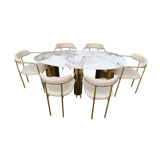 Comedor Geminis 1.8 M + 6 sillas Ares color Beige