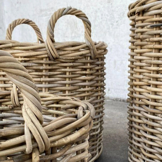 Round Planter Baskets Set of 4 Natural/Grey ATHENA- 31231CB