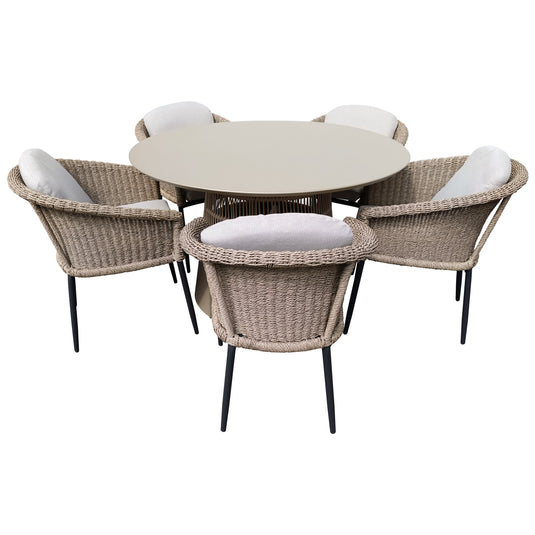 Comedor Redondo Imri 1.2 M color Champagne + 5 sillas Hampton color carbon