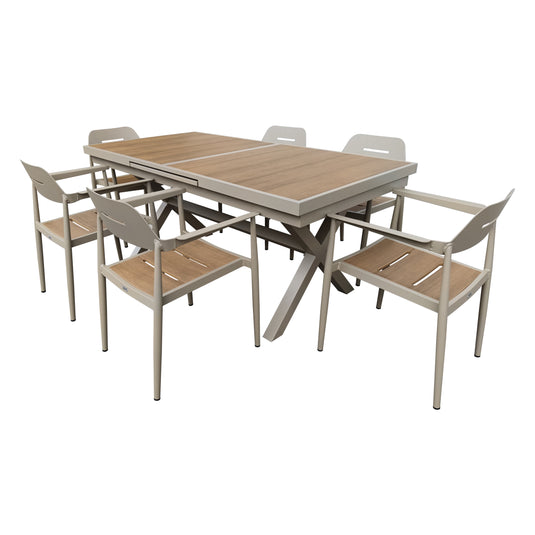 Comedor Jacinta expandible + 8 sillas Liba color Champagne