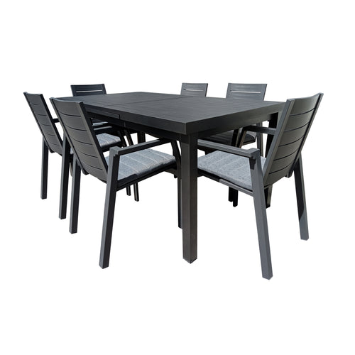 Comedor de aluminio Expandible Nikola color carbon 1.8 M / 2.4 M + 6 sillas Swiss color carbon