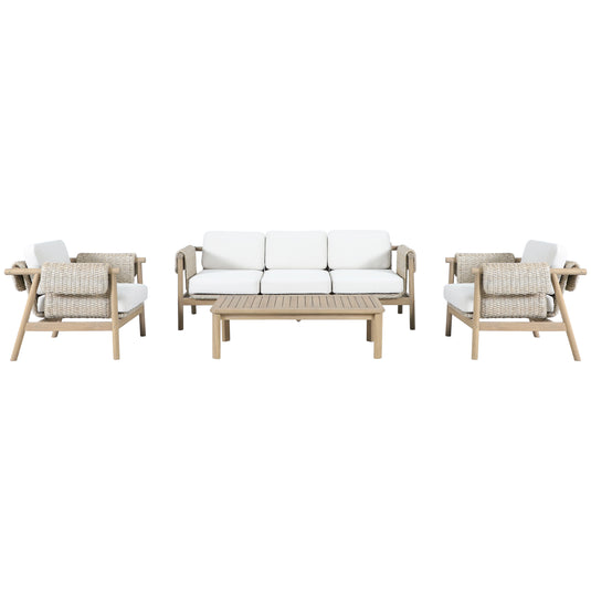 Set triple de madera Licius con mesa de centro, para exterior color natural - HUC 41294-53-31