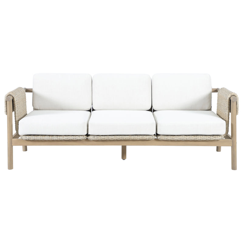 Load image into Gallery viewer, Set triple de madera Licius con mesa de centro, para exterior color natural - HUC 41294-53-31
