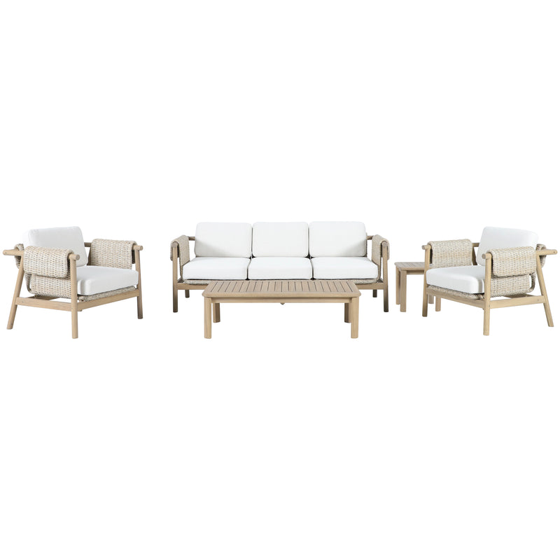 Load image into Gallery viewer, Set triple de madera Licius con mesa de centro y mesa bistro para exterior color natural - HUC41294-53-31-36
