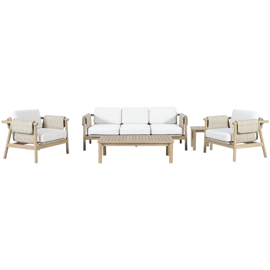 Set triple de madera Licius con mesa de centro y mesa bistro para exterior color natural - HUC41294-53-31-36