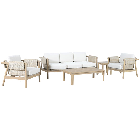 Set triple de madera Licius con mesa de centro y mesa bistro para exterior color natural - HUC41294-53-31-36