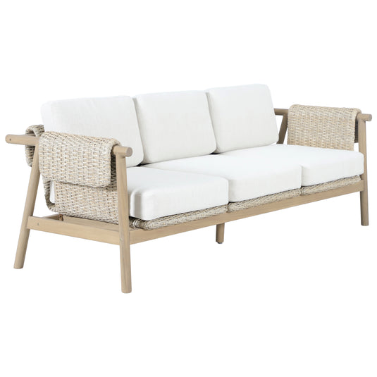 Set triple de madera Licius con mesa de centro y mesa bistro para exterior color natural - HUC41294-53-31-36