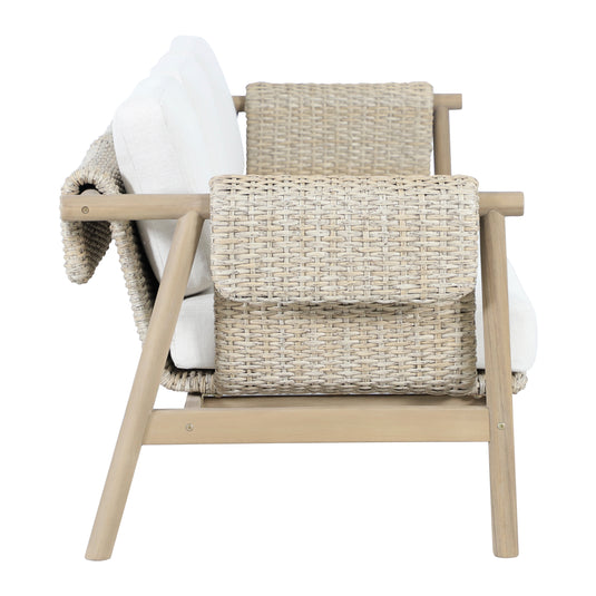 Set triple de madera Licius con mesa de centro y mesa bistro para exterior color natural - HUC41294-53-31-36