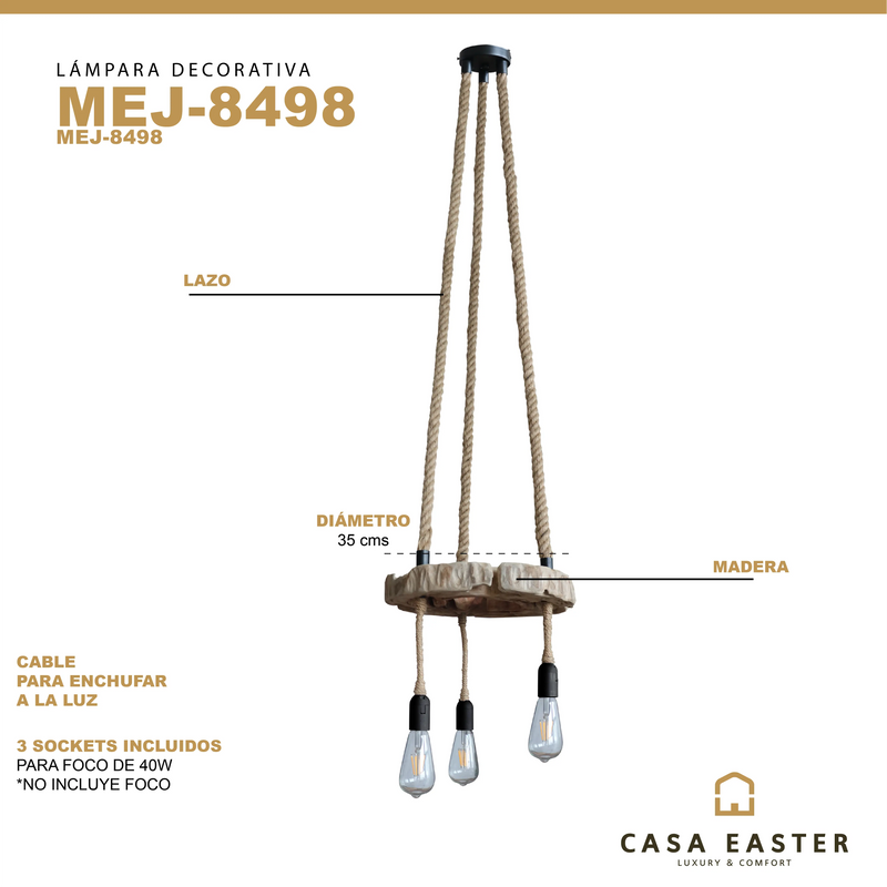 Cargue la imagen en el visor de la galería, Lampara estilo Wooden D35CM MEJ8498 CasaEaster
