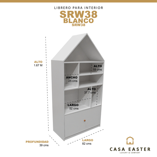 Librero para interior con cajón color blanco SRW38-SRW388 CasaEaster