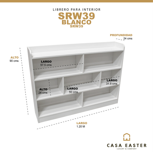 Librero para interior de 7 compartimentos color blanco SRW399 CasaEaster