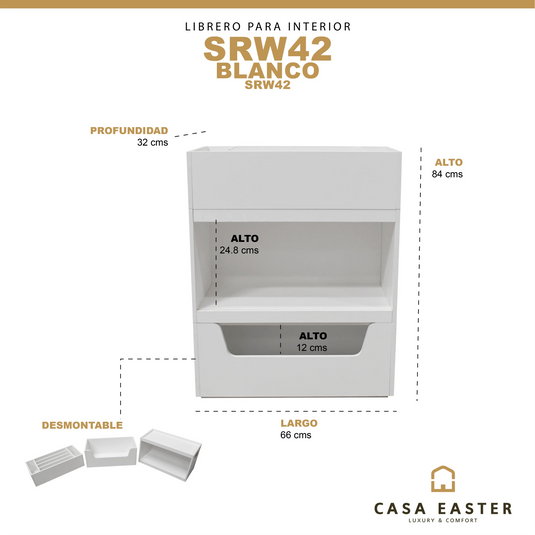 Librero para interior desmontable 3 niveles color blanco SRW422 CasaEaster