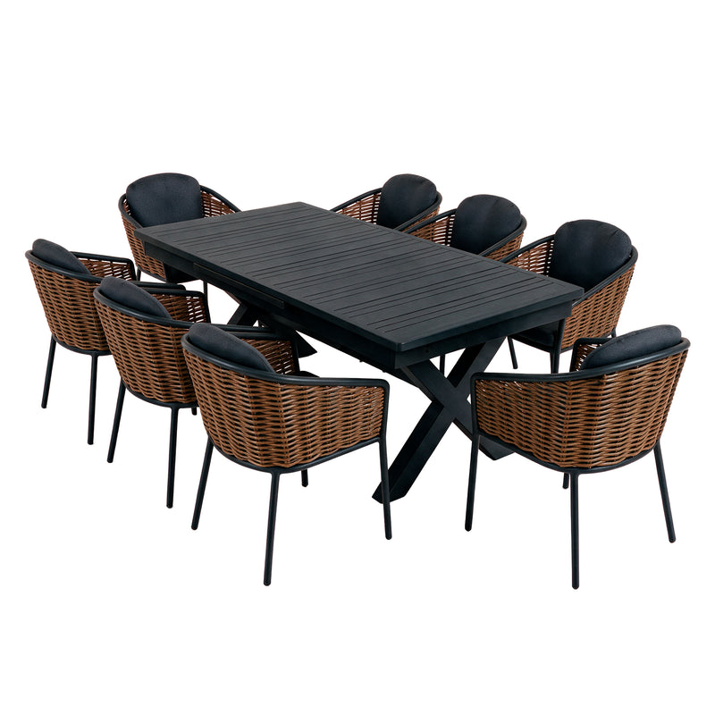 Load image into Gallery viewer, Comedor expandible Malke + 8 sillas Glamour, para exterior, color carbón - MALK-GLAM8
