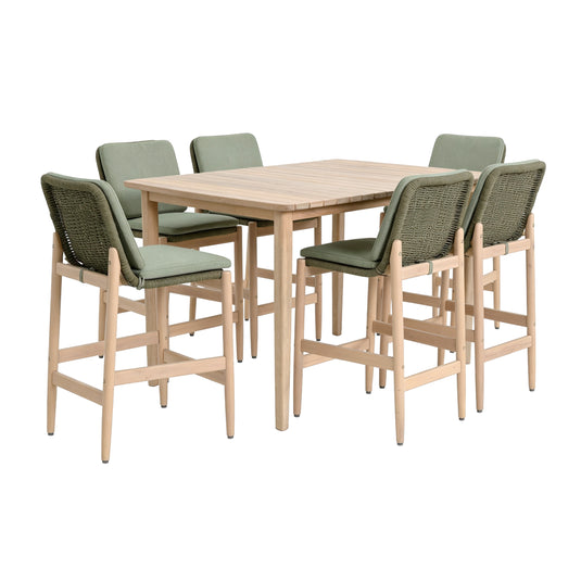 Comedor alto MASAYA 1.6M + 6 sillas Masaya color verde claro - HUC38679-928-VE