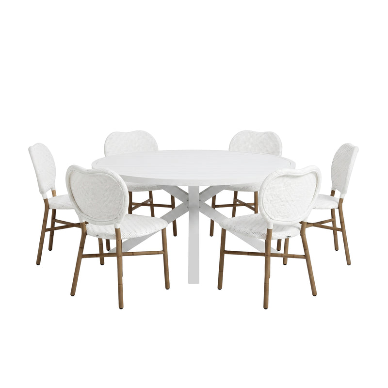 Cargue la imagen en el visor de la galería, Comedor redondo para exterior Matzo white + 6 sillas Makrame 6762 white - 58791 / 6762
