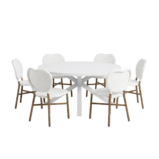 Comedor redondo para exterior Matzo white + 6 sillas Makrame 6762 white - 58791 / 6762