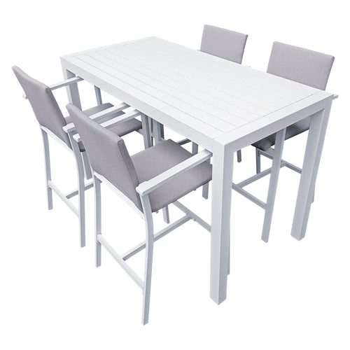 Comedor Alto 1.4 M  de aluminio Bon Blanca + 4 sillas Sultan Blancas