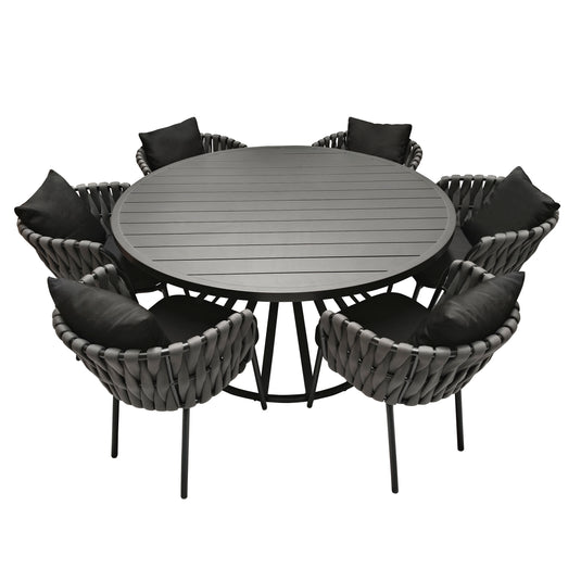 Comedor Redondo 1.52 M  Piaggo + 6 sillas Burj 1099 color Negro