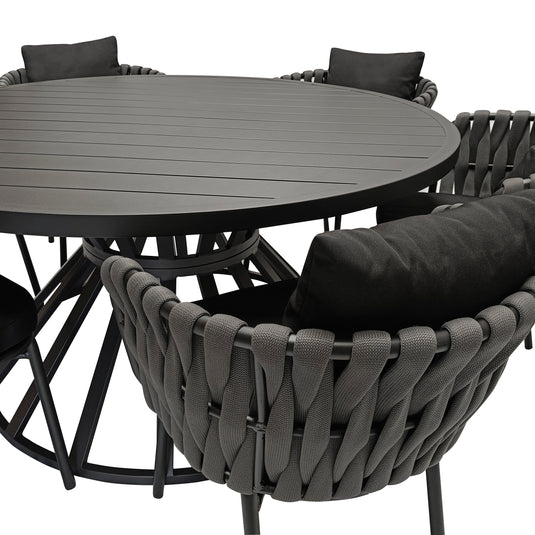 Comedor Redondo 1.52 M  Piaggo + 6 sillas Burj 1099 color Negro