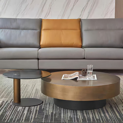 Chiibal Indoor or Double Coffee Table, Gold Color, 2 Pieces, D.80cm, D.50cm -BR504532