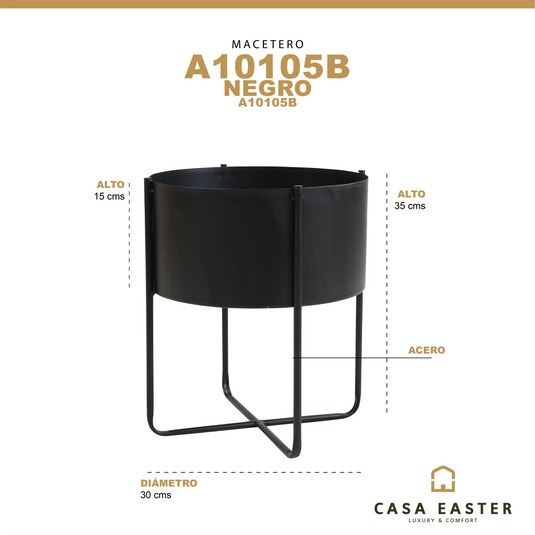 Macetero aluminio redondo negro A10105B CasaEaster