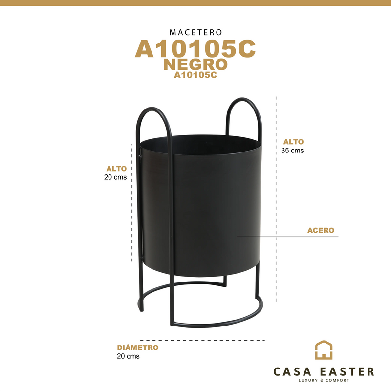 Cargue la imagen en el visor de la galería, Macetero alumino redondo con aza negro A10105C CasaEaster
