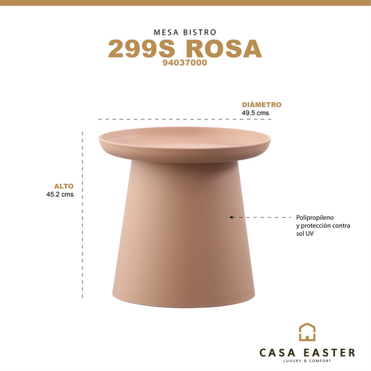 Mesa Bistro para Exterior e Interior de Plástico con protector contra sol UV Color Rosa 299S-94037000 CasaEaster