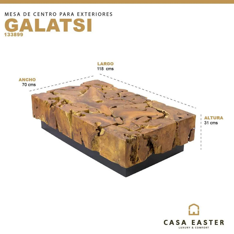 Cargue la imagen en el visor de la galería, Mesa De Centro Rectangular de Madera de Teca Color Natural  GALATSI-133899 CasaEaster
