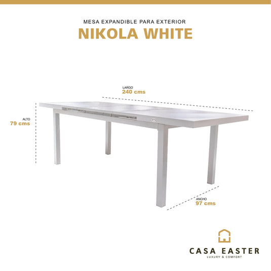 Mesa Expandible de Comedor para interior y exterior de Aluminio Color Blanco NIKOLA-MMWH